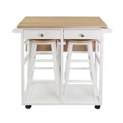 Breakfast Cart with Drop-Leaf Table, American Maple Top, Square - White