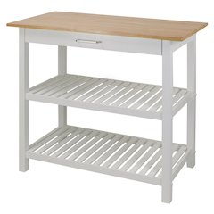 White Kitchen Island Table with Storage, Drawer and Open Counter 2 Shelves
