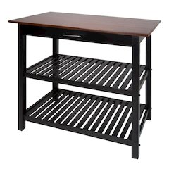 Black Kitchen Island Table with Storage, Drawer and Open Counter 2 Shelves