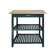 Hunter Green Kitchen Island Table with Storage, Drawer, 2 Open Counter Shelves