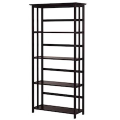 Espresso Mission Style 5-Shelf Bookcase for Living Room Storage