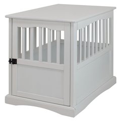 White Dog Kennel Furniture with Lockable Gate, Solid Wood Crate Table
