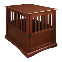 Walnut Dog Kennel Furniture with Gate, Solid Wood Dog Crate End Table