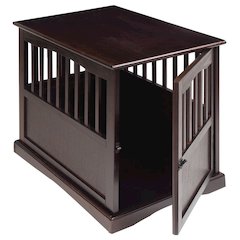 Brown Dog Kennel Furniture with Gate, Solid Wood Dog Crate End Table