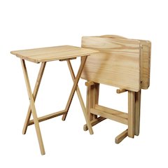 Brown Wooden 5pcs Folding Tables Set with Stand – TV Trays Set of 4