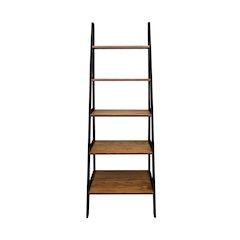 5-Shelf Ladder Bookcase - Rustic Brown/Black