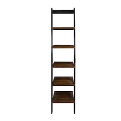 5-Tier Leaning Ladder Bookcase with Solid American Gum Shelves - Black/Walnut