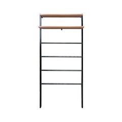Solid Wood 6-Tier Blanket Ladder with Two Storage Shelves - Black/Sweet Oak