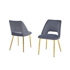 Dark Grey Velvet Dining Side Chair Openback, Chrome Gold, Set of 2