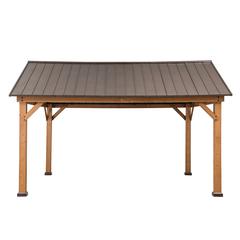 Sunjoy 13 ft. x 15 ft. Cedar Framed Gazebo with Brown Steel Gable Roof Hardtop