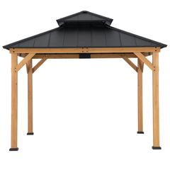 Wood Gazebo with 2-tier Metal Roof, for Patios, Lawn, and Backyard, Black