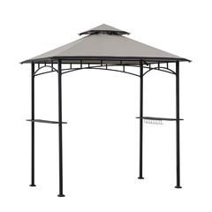 5 ft. x 8 ft. Black Steel 2-tier Grill Gazebo with Gray and Black Canopy