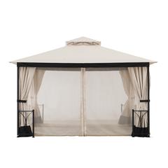 Sunjoy 11 ft. x 13 ft. Beige and Black Steel Gazebo with 2-tier Hip Roof