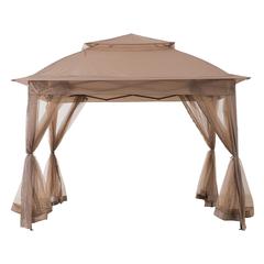 Patio Brown Steel Frame 11 x 11 ft Pop Up Portable 2 Tier Soft Top Gazebo