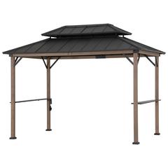 Durable Cedar Framed Wood Gazebo with Built-In Electrical Outlets, Brown