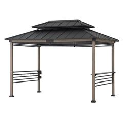 Wood Gazebo with Built-In Electrical Outlets and Decorative Fence, Black