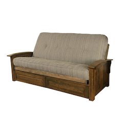 Blue Polyester Fabric Futon with Cushioned Mattress and Steel Frame