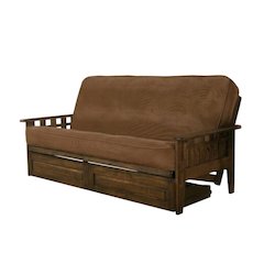 Comfortable polyester futon with sturdy frame and versatile functionality