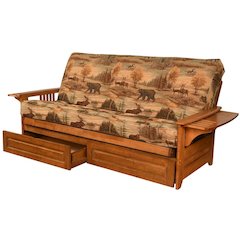 Gray fabric futon with polyester-cotton blend, sturdy frame, versatile design