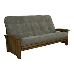Rustic Walnut and Gray Futon with Comfortable Mattress and Durable Frame