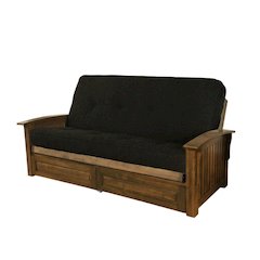 Black Polyester Futon with Mattress and Hinged Spring Support