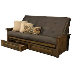 Washington Queen Frame-Rustic Walnut Finish-Suede Gray Mattress-Storage Drawers