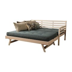 Boho Daybed-Pop Up-White Finish-Linen Aqua Mattresses