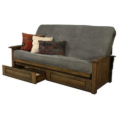 Washington Queen Frame-Rustic Walnut Finish-Marmont Thunder Mattress-Storage Drawers