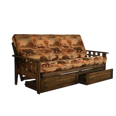 Contemporary Beige Fabric Futon with Polyester-Cotton Blend and Solid Frame