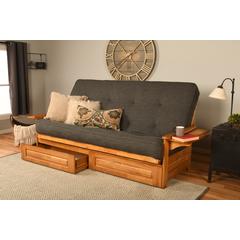 Phoenix Frame Queen-Butternut Finish-Linen Charcoal Mattress-Storage Drawers