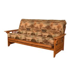 Wooden Futon Sofa Bed with Polyester-Cotton Fabric and Sturdy Frame
