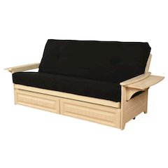 Space-saving fabric futon with polyester cover for versatile seating or sleeping