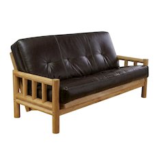 Dark Brown Fabric Futon with 276 Coil Spring Mattress and Hand Tufted Details