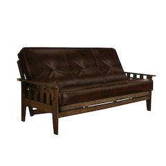 Stylish Fabric Futon with Leather Accents and Comfortable Design