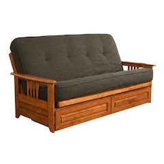 Charcoal Linen Futon with Mattress and Storage Drawers, Durable Polyester Fabric