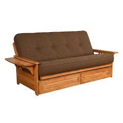 Fold-Out Futon with Polyester Fabric and Wooden Frame for Living Room Use