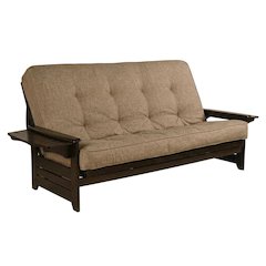 Gray Fabric Futon with Espresso Frame and Comfortable Mattress