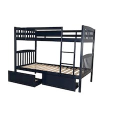 Twin Bunk Bed with Storage Drawers, Twin, Navy Blue (Mattresses Not Included)