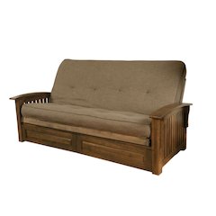Gray Fabric Futon Sofa with Wooden Frame and Comfortable Mattress