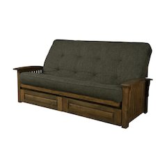Dark Gray Futon with Rustic Walnut Frame and Puffy Mattress for Lounge