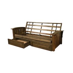 Rustic Walnut Futon with Wooden Frame and Comfortable Sleeping Surface
