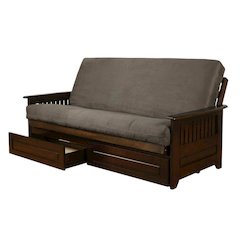 Multi-Functional Beige Fabric Futon with Polyester Cover and Wooden Frame