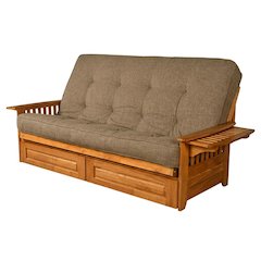 Gray butternut wood futon with sturdy frame and comfortable mattress