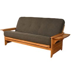 Modern Beige Polyester Futon with Frame - Comfortable Convertible Bed