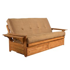 Comfortable polyester futon with sturdy frame, ideal for versatile living spaces