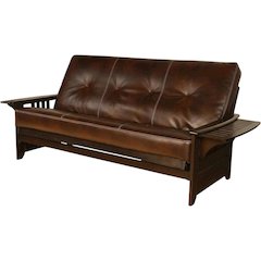 Contemporary Fabric Futon with Leather Accents and Hardwood Frame