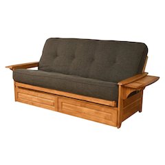 Fold-Out Futon Bed in Neutral Fabric with Polyester Frame for Lounge Use