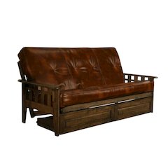 Solid Fabric Futon with Leather and Cotton Blend in Neutral Tone