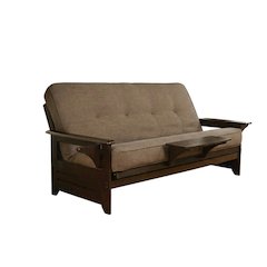 Foldable fabric futon with polyester cover, versatile living room seating option