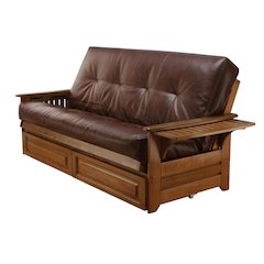 Tan Fabric Futon with Polyester, Leather, Cotton Cover and Sturdy Frame